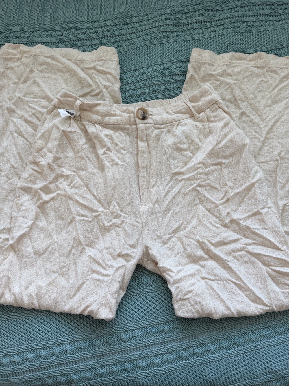 Indero Wide Leg Linen-Blend Pants in Light Beige Size Large